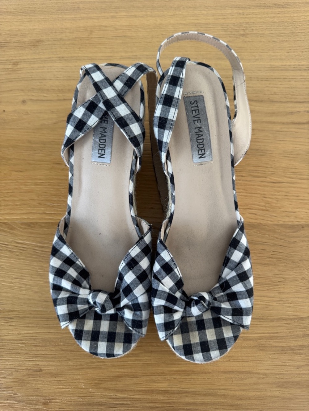 Steve Madden Black & White Gingham Knot Slingback Heels